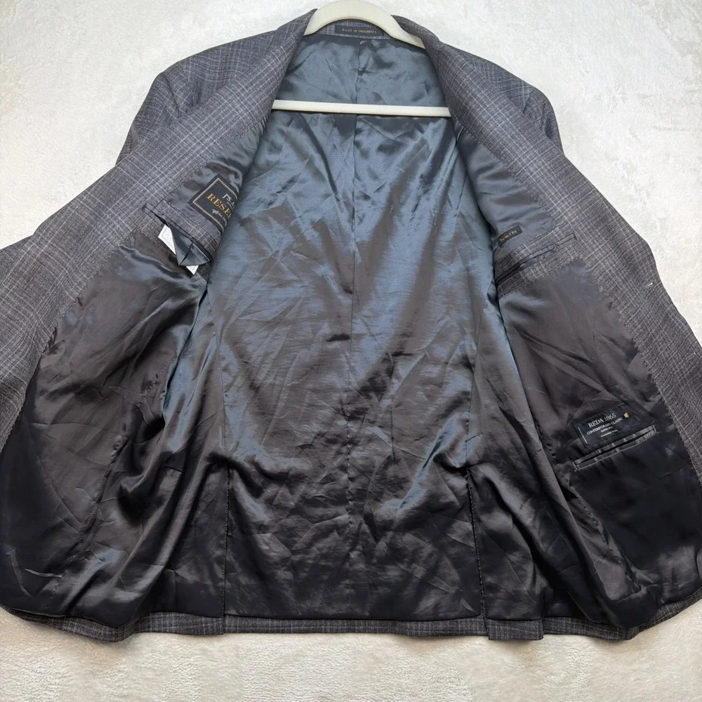 Jos A Bank Sport Coat 43R‎ Gray Plaid Wool Blazer Reserve Reda 1865